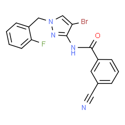 ChemSpider 2D Image | N-[4-Bromo-1-(2-fluorobenzyl)-1H-pyrazol-3-yl]-3-cyanobenzamide | C18H12BrFN4O