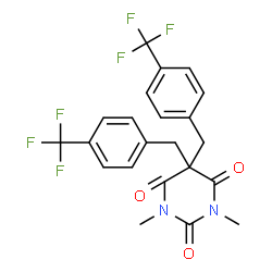 ChemSpider 2D Image | 1,3-Dimethyl-5,5-bis[4-(trifluoromethyl)benzyl]-2,4,6(1H,3H,5H)-pyrimidinetrione | C22H18F6N2O3