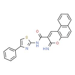 ChemSpider 2D Image | 3-Imino-N-(4-phenyl-1,3-thiazol-2-yl)-3H-benzo[f]chromene-2-carboxamide | C23H15N3O2S
