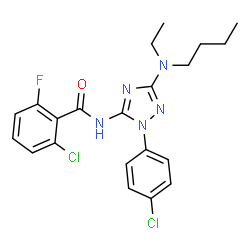 ChemSpider 2D Image | N-{3-[Butyl(ethyl)amino]-1-(4-chlorophenyl)-1H-1,2,4-triazol-5-yl}-2-chloro-6-fluorobenzamide | C21H22Cl2FN5O