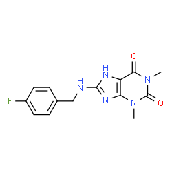 ChemSpider 2D Image | 8-[(4-Fluorobenzyl)amino]-1,3-dimethyl-3,7-dihydro-1H-purine-2,6-dione | C14H14FN5O2