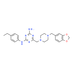 ChemSpider 2D Image | 6-{[4-(1,3-Benzodioxol-5-ylmethyl)-1-piperazinyl]methyl}-N-(4-ethylphenyl)-1,3,5-triazine-2,4-diamine | C24H29N7O2
