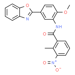 ChemSpider 2D Image | N-[5-(1,3-Benzoxazol-2-yl)-2-methoxyphenyl]-2-methyl-3-nitrobenzamide | C22H17N3O5