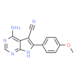 ChemSpider 2D Image | 4-Amino-6-(4-methoxyphenyl)-7H-pyrrolo[2,3-d]pyrimidine-5-carbonitrile | C14H11N5O