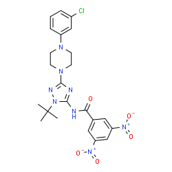 ChemSpider 2D Image | N-{3-[4-(3-Chlorophenyl)-1-piperazinyl]-1-(2-methyl-2-propanyl)-1H-1,2,4-triazol-5-yl}-3,5-dinitrobenzamide | C23H25ClN8O5