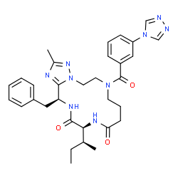 ChemSpider 2D Image | (13S,16S)-16-Benzyl-13-[(2S)-2-butanyl]-2-methyl-7-[3-(4H-1,2,4-triazol-4-yl)benzoyl]-5,6,7,8,9,10,12,13,15,16-decahydro[1,2,4]triazolo[1,5-d][1,4,7,10]tetraazacyclotetradecine-11,14-dione | C32H39N9O3