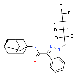 ChemSpider 2D Image | N-(Adamantan-1-yl)-1-[(2,2,3,3,4,4,5,5,5-~2~H_9_)pentyl]-1H-indazole-3-carboxamide | C23H22D9N3O