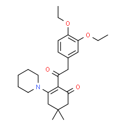 ChemSpider 2D Image | 2-[(3,4-Diethoxyphenyl)acetyl]-5,5-dimethyl-3-(1-piperidinyl)-2-cyclohexen-1-one | C25H35NO4
