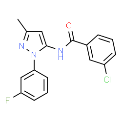 ChemSpider 2D Image | 3-Chloro-N-[1-(3-fluorophenyl)-3-methyl-1H-pyrazol-5-yl]benzamide | C17H13ClFN3O