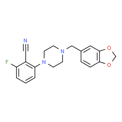 ChemSpider 2D Image | 2-[4-(1,3-Benzodioxol-5-ylmethyl)-1-piperazinyl]-6-fluorobenzonitrile | C19H18FN3O2