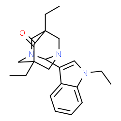ChemSpider 2D Image | 5,7-Diethyl-2-(1-ethyl-1H-indol-3-yl)-1,3-diazatricyclo[3.3.1.1~3,7~]decan-6-one | C22H29N3O