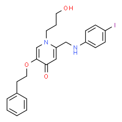 ChemSpider 2D Image | 1-(3-Hydroxypropyl)-2-{[(4-iodophenyl)amino]methyl}-5-(2-phenylethoxy)-4(1H)-pyridinone | C23H25IN2O3