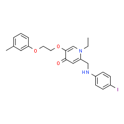 ChemSpider 2D Image | 1-Ethyl-2-{[(4-iodophenyl)amino]methyl}-5-[2-(3-methylphenoxy)ethoxy]-4(1H)-pyridinone | C23H25IN2O3