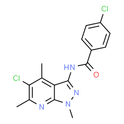 ChemSpider 2D Image | 4-Chloro-N-(5-chloro-1,4,6-trimethyl-1H-pyrazolo[3,4-b]pyridin-3-yl)benzamide | C16H14Cl2N4O