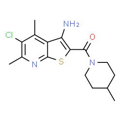 ChemSpider 2D Image | (3-Amino-5-chloro-4,6-dimethylthieno[2,3-b]pyridin-2-yl)(4-methyl-1-piperidinyl)methanone | C16H20ClN3OS