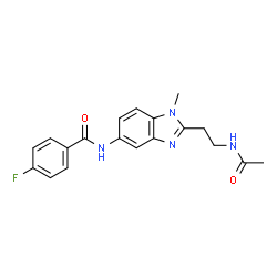 ChemSpider 2D Image | N-[2-(2-Acetamidoethyl)-1-methyl-1H-benzimidazol-5-yl]-4-fluorobenzamide | C19H19FN4O2