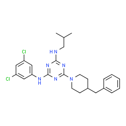 ChemSpider 2D Image | 6-(4-Benzyl-1-piperidinyl)-N-(3,5-dichlorophenyl)-N'-isobutyl-1,3,5-triazine-2,4-diamine | C25H30Cl2N6