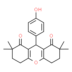 ChemSpider 2D Image | 9-(4-Hydroxyphenyl)-2,2,7,7-tetramethyl-3,4,5,6,7,9-hexahydro-1H-xanthene-1,8(2H)-dione | C23H26O4