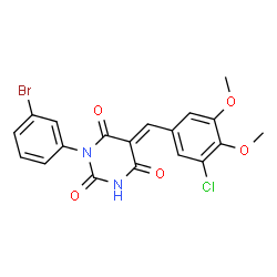 ChemSpider 2D Image | (5E)-1-(3-Bromophenyl)-5-(3-chloro-4,5-dimethoxybenzylidene)-2,4,6(1H,3H,5H)-pyrimidinetrione | C19H14BrClN2O5