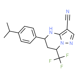 ChemSpider 2D Image | 5-(4-Isopropylphenyl)-7-(trifluoromethyl)-4,5,6,7-tetrahydropyrazolo[1,5-a]pyrimidine-3-carbonitrile | C17H17F3N4