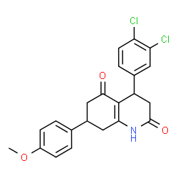 ChemSpider 2D Image | 4-(3,4-Dichlorophenyl)-7-(4-methoxyphenyl)-4,6,7,8-tetrahydro-2,5(1H,3H)-quinolinedione | C22H19Cl2NO3