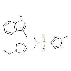 ChemSpider 2D Image | N-[(1-Ethyl-1H-pyrazol-3-yl)methyl]-N-[2-(1H-indol-3-yl)ethyl]-1-methyl-1H-pyrazole-4-sulfonamide | C20H24N6O2S