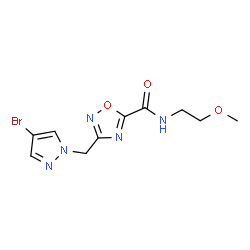 ChemSpider 2D Image | 3-[(4-Bromo-1H-pyrazol-1-yl)methyl]-N-(2-methoxyethyl)-1,2,4-oxadiazole-5-carboxamide | C10H12BrN5O3