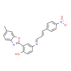 ChemSpider 2D Image | 2-(6-Methyl-1,3-benzoxazol-2-yl)-4-{(E)-[(2E)-3-(4-nitrophenyl)-2-propen-1-ylidene]amino}phenol | C23H17N3O4
