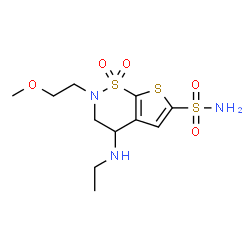 ChemSpider 2D Image | 4-(Ethylamino)-2-(2-methoxyethyl)-3,4-dihydro-2H-thieno[3,2-e][1,2]thiazine-6-sulfonamide 1,1-dioxide | C11H19N3O5S3