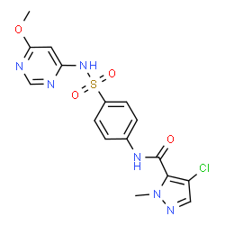 ChemSpider 2D Image | 4-Chloro-N-{4-[(6-methoxy-4-pyrimidinyl)sulfamoyl]phenyl}-1-methyl-1H-pyrazole-5-carboxamide | C16H15ClN6O4S