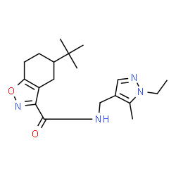 ChemSpider 2D Image | N-[(1-Ethyl-5-methyl-1H-pyrazol-4-yl)methyl]-5-(2-methyl-2-propanyl)-4,5,6,7-tetrahydro-1,2-benzoxazole-3-carboxamide | C19H28N4O2