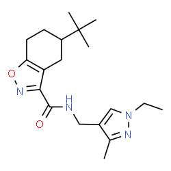 ChemSpider 2D Image | 5-(1,1-Dimethylethyl)-N-[(1-ethyl-3-methyl-1H-pyrazol-4-yl)methyl]-4,5,6,7-tetrahydro-1,2-benzisoxazole-3-carboxamide | C19H28N4O2