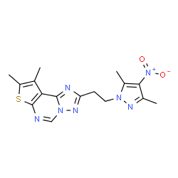 ChemSpider 2D Image | 2-[2-(3,5-Dimethyl-4-nitro-1H-pyrazol-1-yl)ethyl]-8,9-dimethylthieno[3,2-e][1,2,4]triazolo[1,5-c]pyrimidine | C16H17N7O2S
