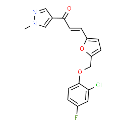 ChemSpider 2D Image | (2E)-3-{5-[(2-Chloro-4-fluorophenoxy)methyl]-2-furyl}-1-(1-methyl-1H-pyrazol-4-yl)-2-propen-1-one | C18H14ClFN2O3