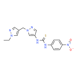 ChemSpider 2D Image | 1-{1-[(1-Ethyl-1H-pyrazol-4-yl)methyl]-1H-pyrazol-4-yl}-3-(4-nitrophenyl)thiourea | C16H17N7O2S