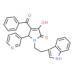 ChemSpider 2D Image | 4-Benzoyl-3-hydroxy-1-[2-(1H-indol-3-yl)ethyl]-5-(3-pyridinyl)-1,5-dihydro-2H-pyrrol-2-one | C26H21N3O3