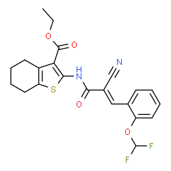 ChemSpider 2D Image | Ethyl 2-({(2E)-2-cyano-3-[2-(difluoromethoxy)phenyl]-2-propenoyl}amino)-4,5,6,7-tetrahydro-1-benzothiophene-3-carboxylate | C22H20F2N2O4S