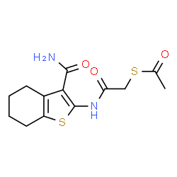ChemSpider 2D Image | 2-[2-(acetylsulfanyl)acetamido]-4,5,6,7-tetrahydro-1-benzothiophene-3-carboxamide | C13H16N2O3S2