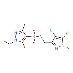 ChemSpider 2D Image | N-[(4,5-Dichloro-1-methyl-1H-pyrazol-3-yl)methyl]-1-ethyl-3,5-dimethyl-1H-pyrazole-4-sulfonamide | C12H17Cl2N5O2S