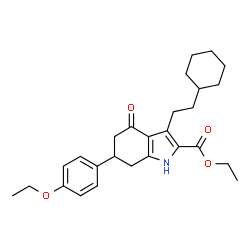 ChemSpider 2D Image | Ethyl 3-(2-cyclohexylethyl)-6-(4-ethoxyphenyl)-4-oxo-4,5,6,7-tetrahydro-1H-indole-2-carboxylate | C27H35NO4