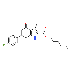 ChemSpider 2D Image | Hexyl 6-(4-fluorophenyl)-3-methyl-4-oxo-4,5,6,7-tetrahydro-1H-indole-2-carboxylate | C22H26FNO3