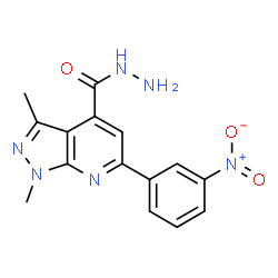 ChemSpider 2D Image | 1,3-dimethyl-6-(3-nitrophenyl)pyrazolo[3,4-b]pyridine-4-carbohydrazide | C15H14N6O3