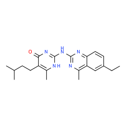 ChemSpider 2D Image | 2-[(6-Ethyl-4-methyl-2-quinazolinyl)amino]-6-methyl-5-(3-methylbutyl)-4(1H)-pyrimidinone | C21H27N5O