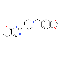 ChemSpider 2D Image | 2-[4-(1,3-Benzodioxol-5-ylmethyl)-1-piperazinyl]-5-ethyl-6-methyl-4(1H)-pyrimidinone | C19H24N4O3