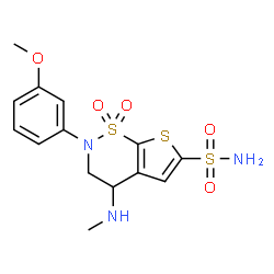 ChemSpider 2D Image | 2-(3-Methoxyphenyl)-4-(methylamino)-3,4-dihydro-2H-thieno[3,2-e][1,2]thiazine-6-sulfonamide 1,1-dioxide | C14H17N3O5S3