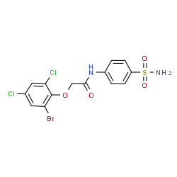 ChemSpider 2D Image | 2-(2-Bromo-4,6-dichlorophenoxy)-N-(4-sulfamoylphenyl)acetamide | C14H11BrCl2N2O4S