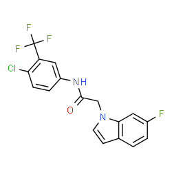 ChemSpider 2D Image | N-[4-Chloro-3-(trifluoromethyl)phenyl]-2-(6-fluoro-1H-indol-1-yl)acetamide | C17H11ClF4N2O