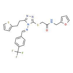 ChemSpider 2D Image | N-(2-Furylmethyl)-2-[(5-[2-(2-thienyl)ethyl]-4-{(E)-[4-(trifluoromethyl)benzylidene]amino}-4H-1,2,4-triazol-3-yl)sulfanyl]acetamide | C23H20F3N5O2S2