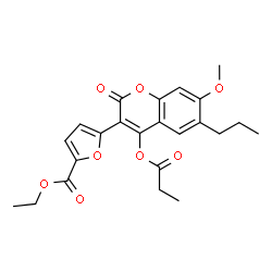 ChemSpider 2D Image | Ethyl 5-[7-methoxy-2-oxo-4-(propionyloxy)-6-propyl-2H-chromen-3-yl]-2-furoate | C23H24O8