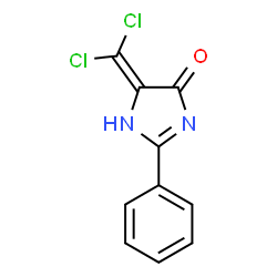 ChemSpider 2D Image | 5-(Dichloromethylene)-2-phenyl-1,5-dihydro-4H-imidazol-4-one | C10H6Cl2N2O